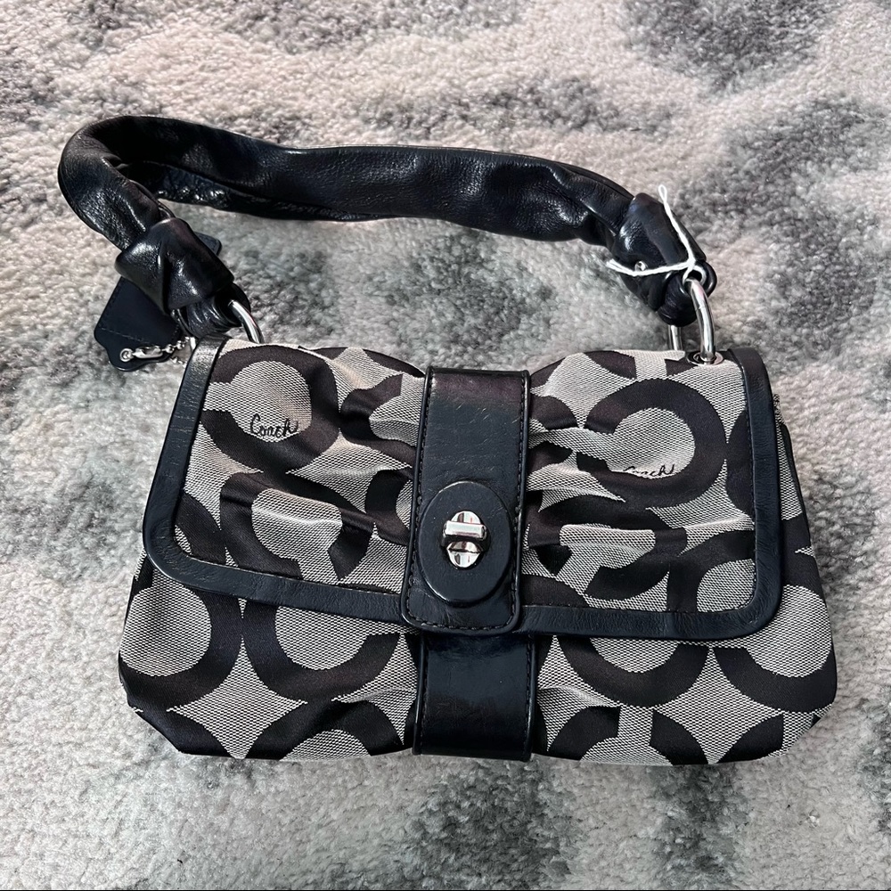 Coach Monogram Logo Black Small Mini Satchel Shoulder Bag Leather